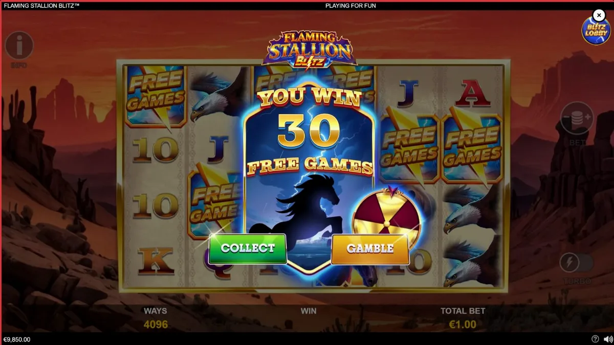 Flaming Stallion Blitz slot machine interface